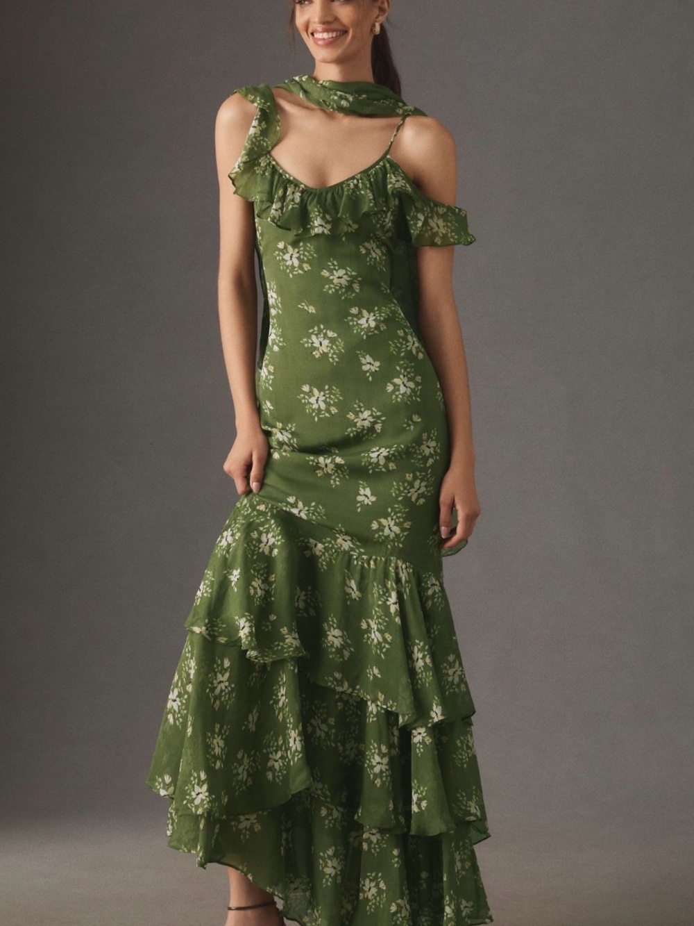 BHLDN Jules Scarf Off-Shoulder Ruffled Chiffon Maxi Dress